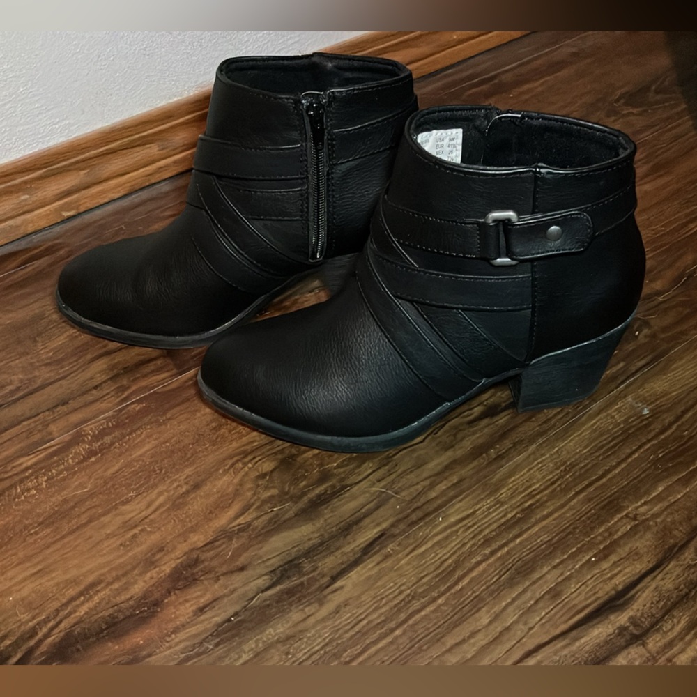 Black buckle ankle boots